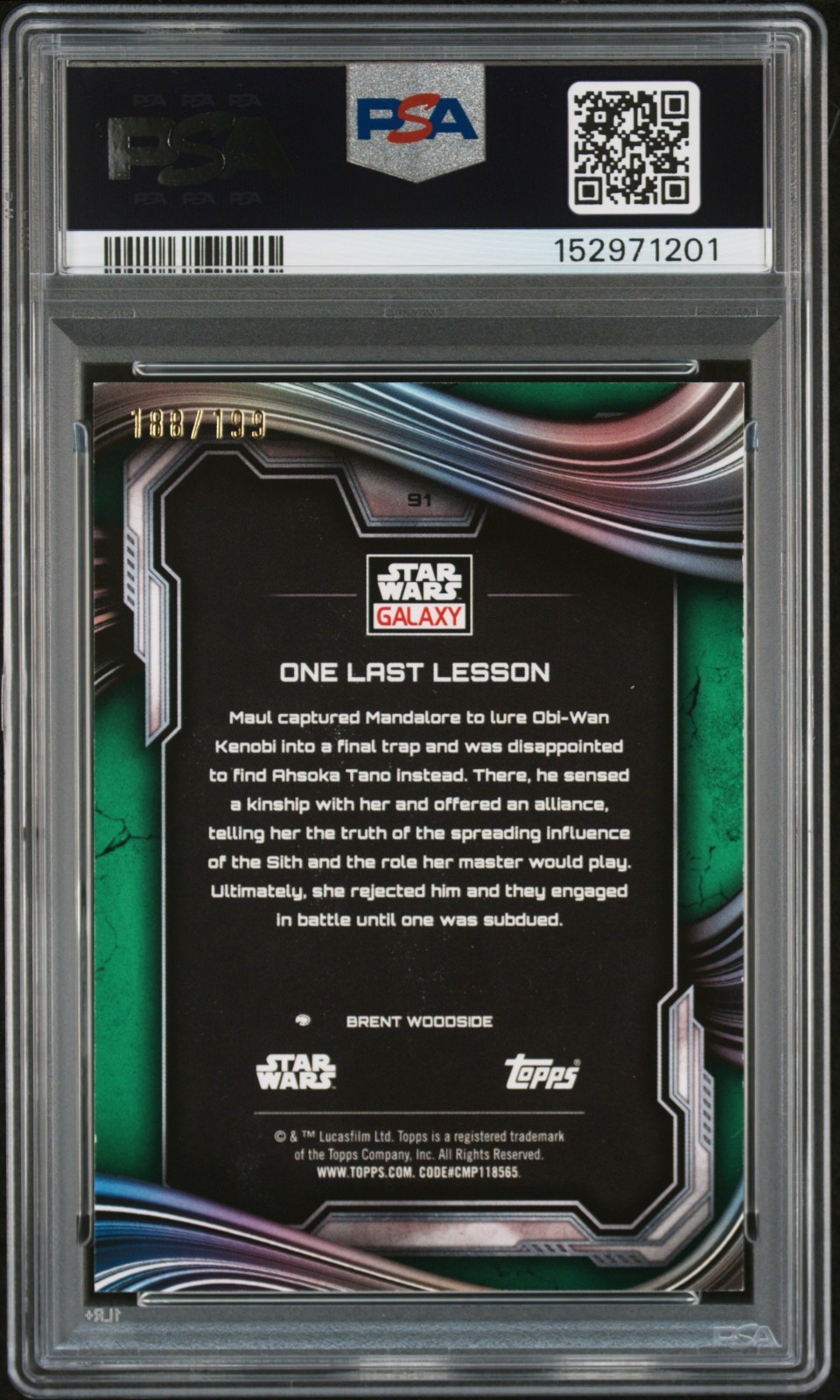 (PSA 8) 2025 Star Wars Galaxy #91, “One Last Lesson” Shimmer /199 view 3