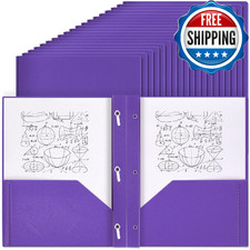 Yeaqee 30 Pcs Plastic Folders with Pockets and Prongs Plastic Folder 2 Pockets 3