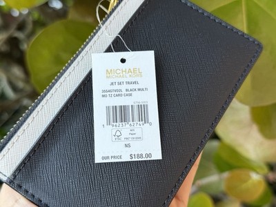 Michael Kors Jet Set Travel Top Zip Card Case Wallet Black Multi