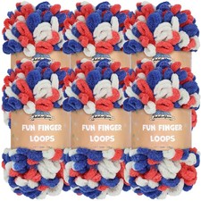 JubileeYarn Fun Finger Loops Yarn - Jumbo Polyester Red White Blue - 100g/Skein