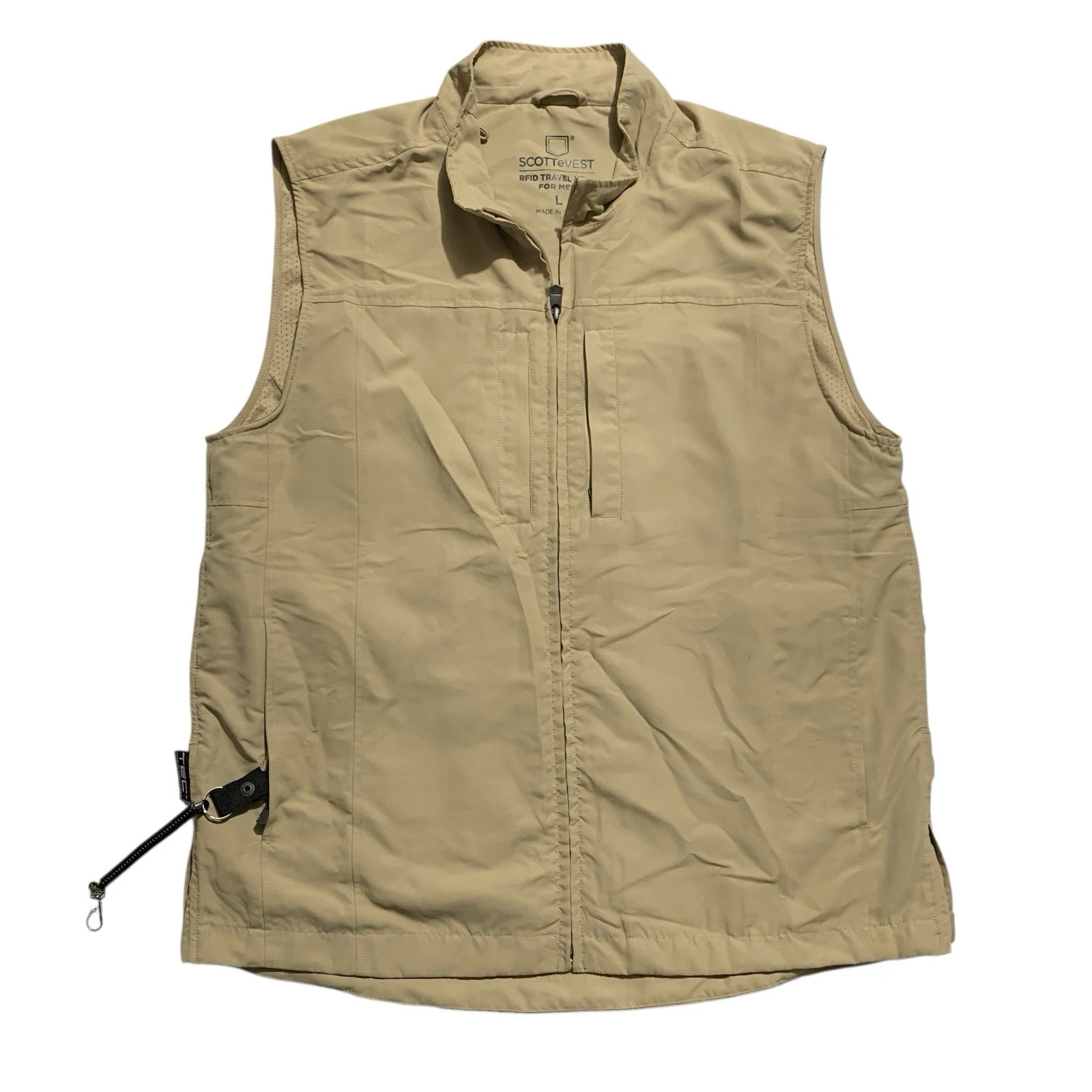 SCOTTeVEST RFID Travel Vest Utility Tec Zip Pockets Large Mens Beige Jacket
Opens in a new window or