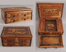 Antique 19thC French Napoleonic Prisoner-of-War Straw Folk Art Box Drawer & Key 