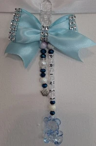 Pram charms  **new**blue teddy Baby pram charms with prince and a crown on it