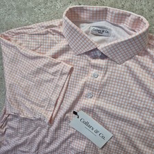 Collars and Co Dress Collar Polo Shirt Mens Medium Orange Check Preppy Golf New