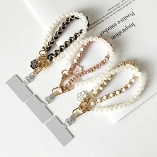 Pearl Double Chain Short Mobile Phone Lanyard Beaded Phone Anti-drop Chain Wrist