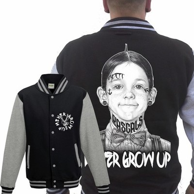 Alfalfa Tattooed Collegejacke GRAU ,Tattoo Kult,Fashion,Gothic,Emo,Pin up