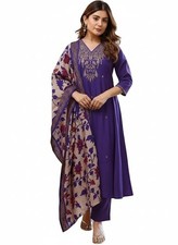 Indian Pakistani Silk Kurti Pant Dupatta Set Bollywood Designer Top Kurta Set