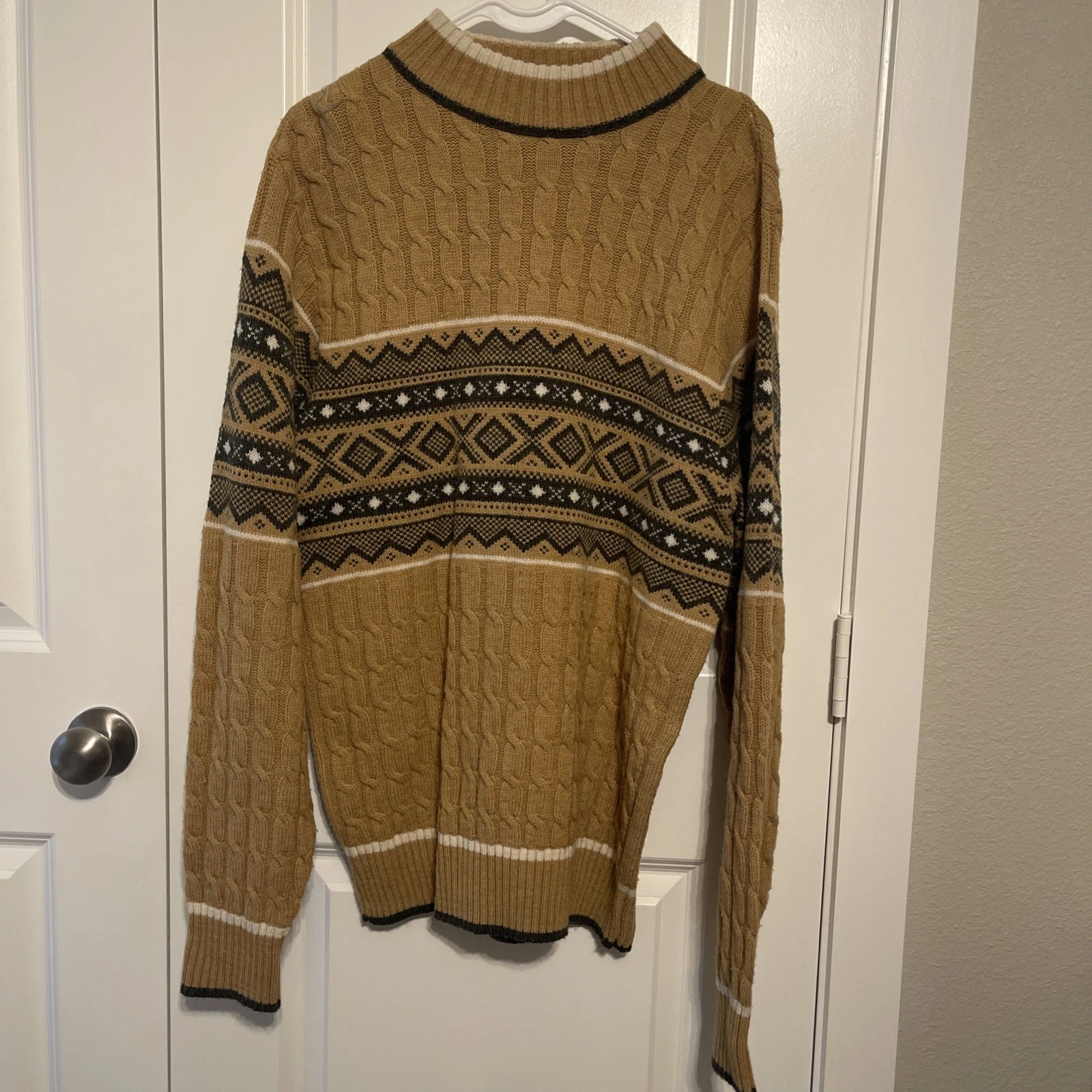 Lord Jeff Argyle Men's Sweater Beige, Dark Gray, Large, 1970s Vintage