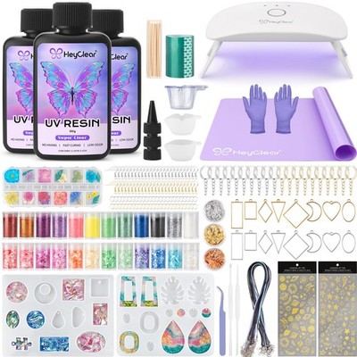 UV Resin Molds Jewelry Making Kit with UV Lamp and Casting Tools -300g Super