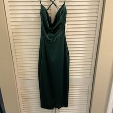 Windsor Hunter Green Satin Strappy Sleeveless Midi Slip Dress XS