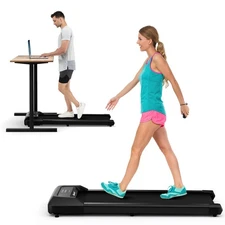 2-in-1 Walking Pad Incline Treadmill w/ LED Display, 2 Wheels, Non-Slip Belt