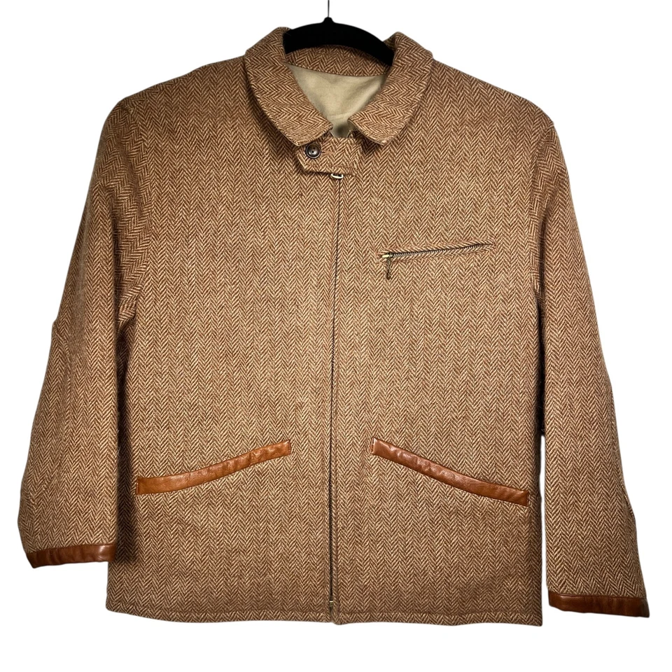 Polo Ralph Lauren Mens Khaki Reversible Newsboy Herringbone Jacket Coat L - Image 2 of 4