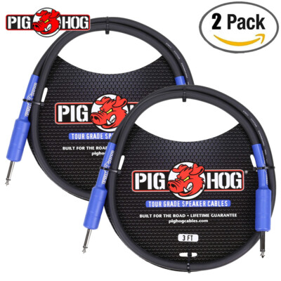2-PACK Pig Hog 3FT Tour-Grade 9.2mm Speaker Cable 14AWG 1/4'' to 1/4'' Black 