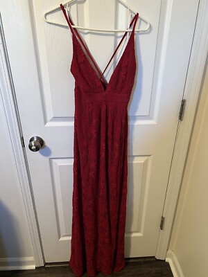 Lulus Lace Dress Womens Sz XS Maroon Spaghetti Strap V-Neck Sheath Maxi  Gown