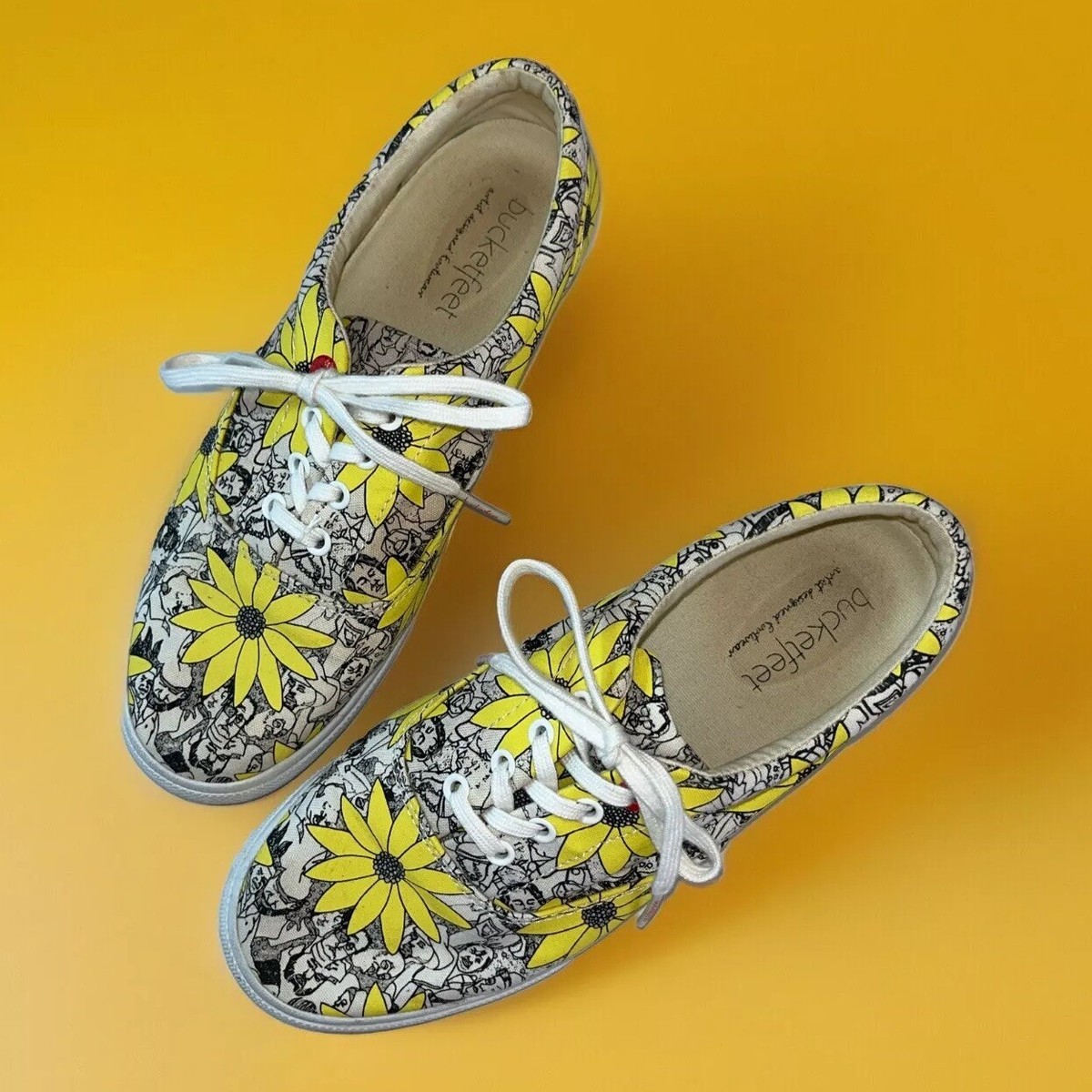 Bucketfeet Artist Designed Women Sz 8 Lace Up Canvas Shoes 