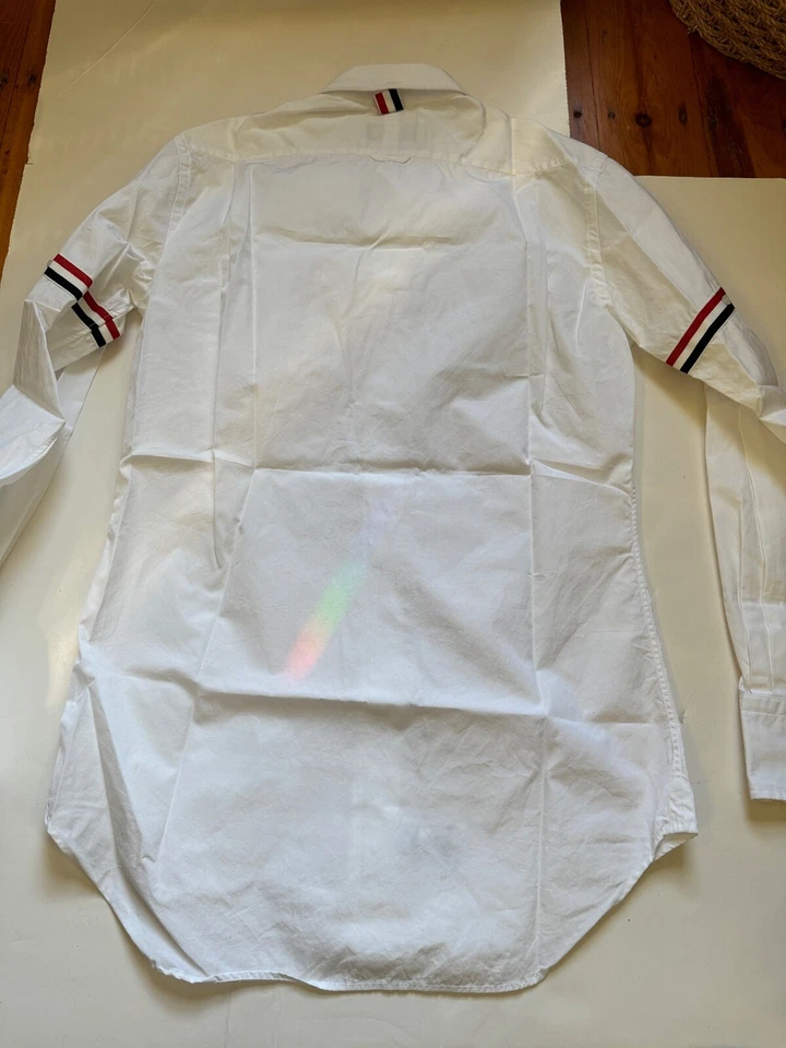 Новый $550 мужчин Thom Browne белый OXFORD в полоску GROSGRAIN повязка классическая рубашка - Изображение 2 из 4