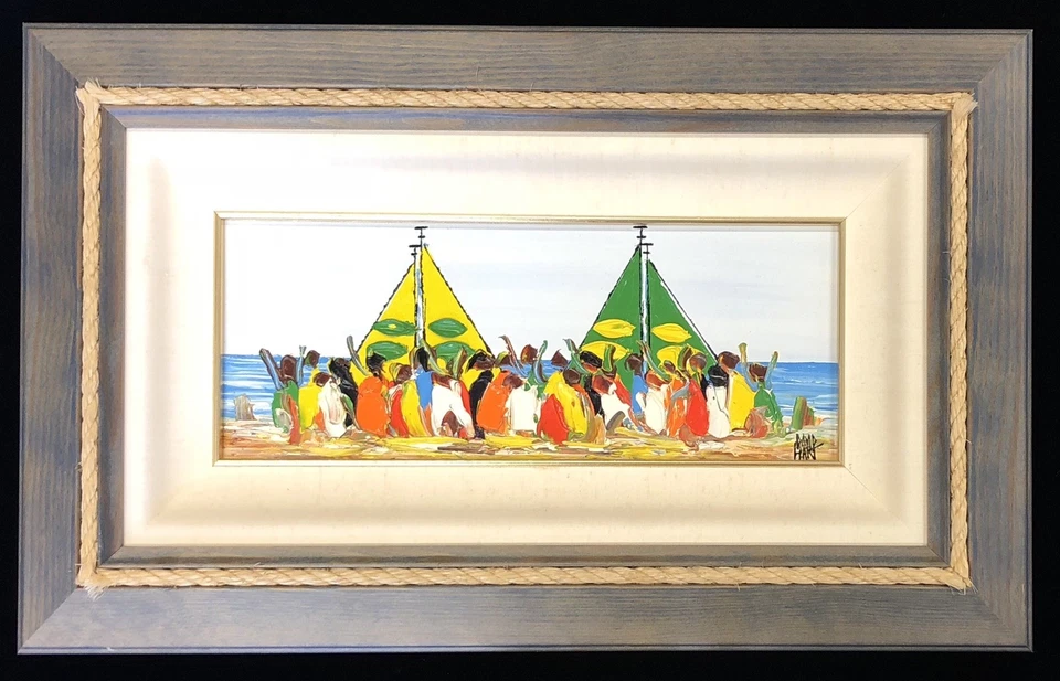Original Oil Painting David Hart (Aust 1971-) “Beach Party” Signed and Titled - image 3 of 4