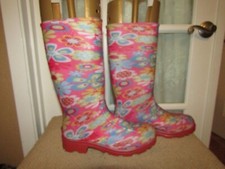 Northerner Youth Kids Pink Floral Waterproof Rain Boots Rubber Size 3 USA made