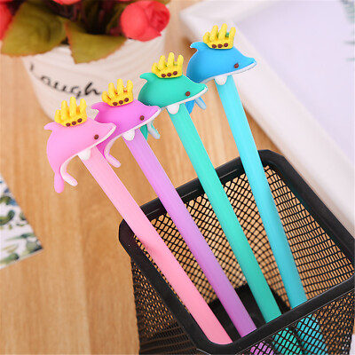 6pcs Cute Cartoon Kawaii Crown Dolphin Gel Ink Roller Ball Point Pen School