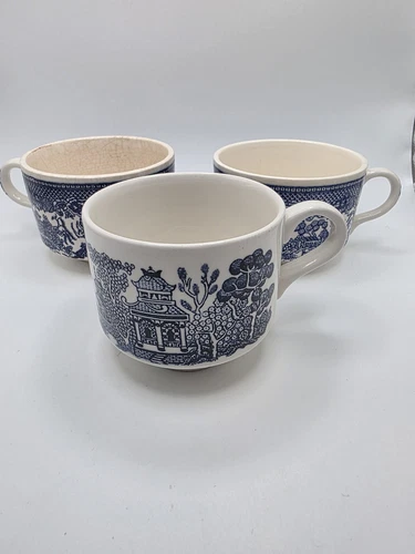 Vtg. Blue Willow Coffee Cups, Lot Of 3, Churchill, Unmarked