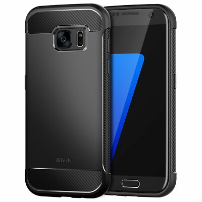 JETech TPU-Hülle für Samsung Galaxy S7 mit Stoßdämpfung Carbon-Faser Schwarz