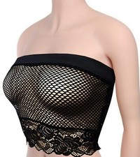 WOMEN GIRLS HOT SEE THROUGH SMALL NET STRAPLESS STRETCH BRA  BOOB TUBE TOP 6TO20