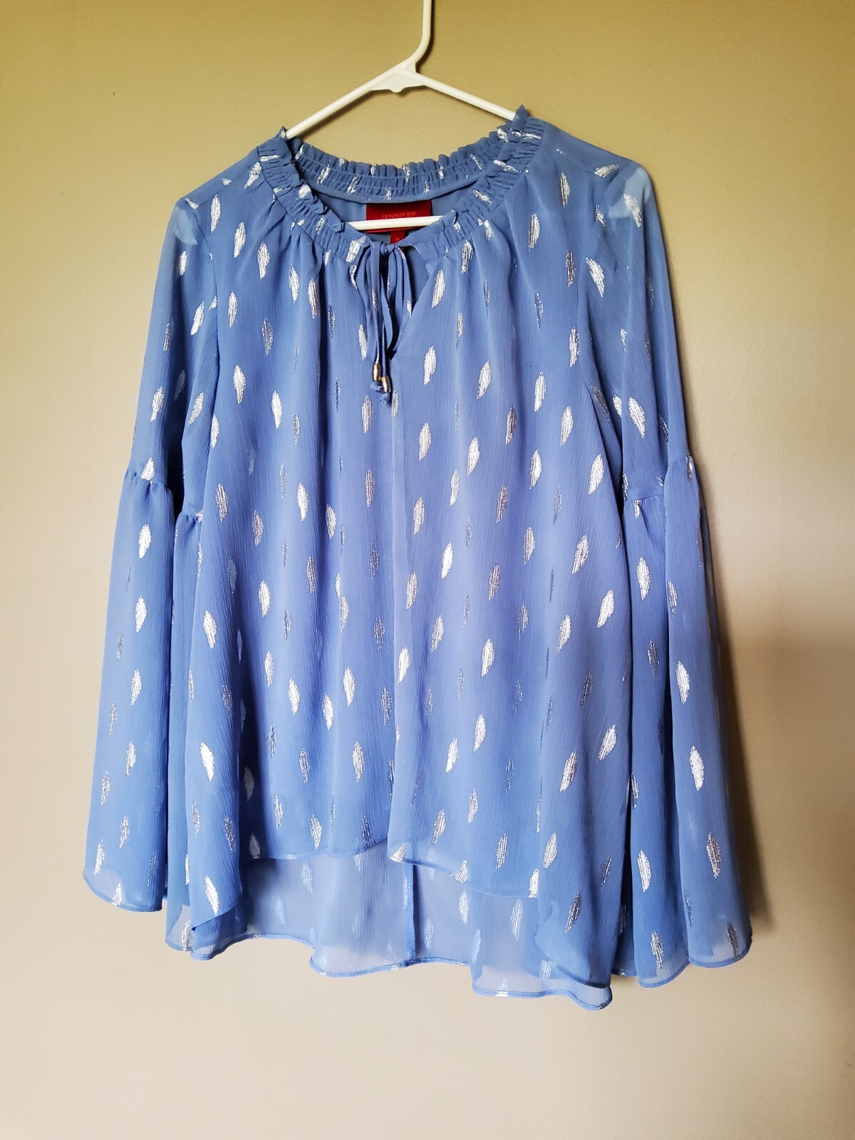 Cute Blue & Silver Women's Top Long Sleeve Jennifer Lopez - Large - Exc. Cond.