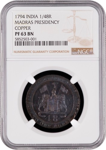 1794 EAST INDIA TRADING CO. 1/48 RUPEE, NGC PF 63 BN PROOF, Madras Presidency
