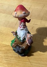 Miniature Gnome Holding a Snail, Fairy Garden Gnome, 3.5"