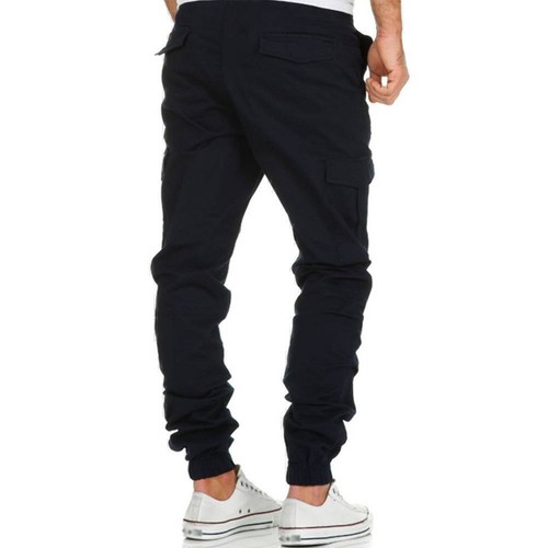 Mens Cargo Pants Cuffed Joggers Combat Work Elasticated Waist Pocket Trousers US - Picture 4 of 16