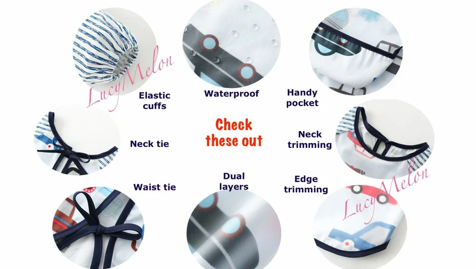 Baby Bibs Waterproof Children's Smock Toddler Feeding Kids Apron Painting Art - image 3 of 4