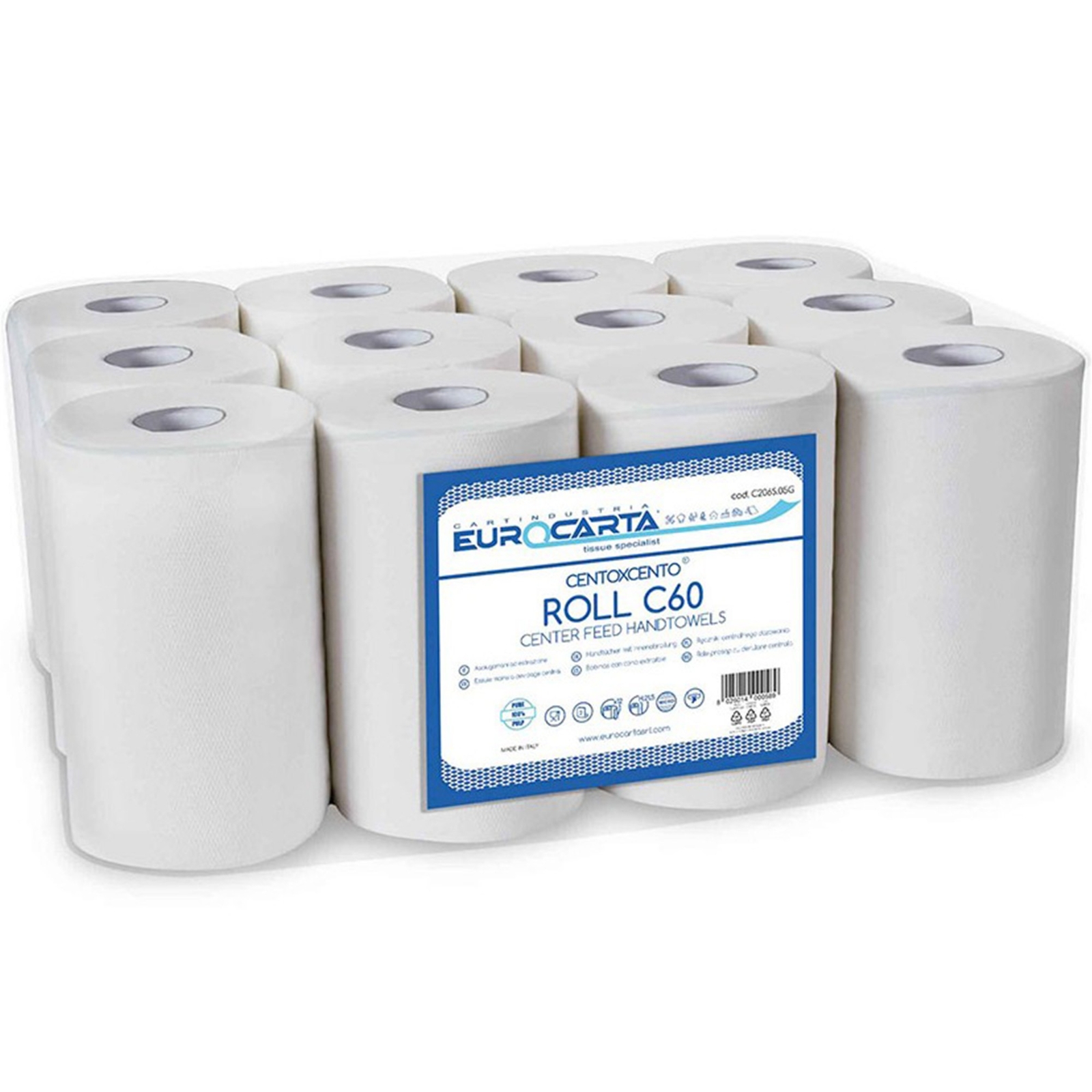12 Pezzi Rotoli Asciugamani 60 Metri Doppio Velo Carta Asciugatutto 21cm 2 Veli_