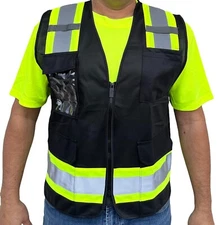 Surveyor Black Two Tones Safety Vest ,With Multi-Pocket Tool/ Photo ID