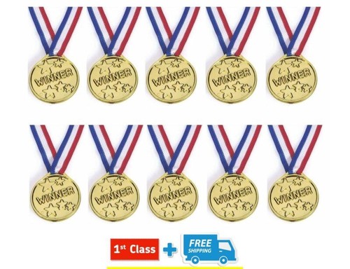 Gold Winner Medal With Ribbon Neck Cord Party Bag Filler Toys For Kids 1 to 96 - Picture 6 of 7