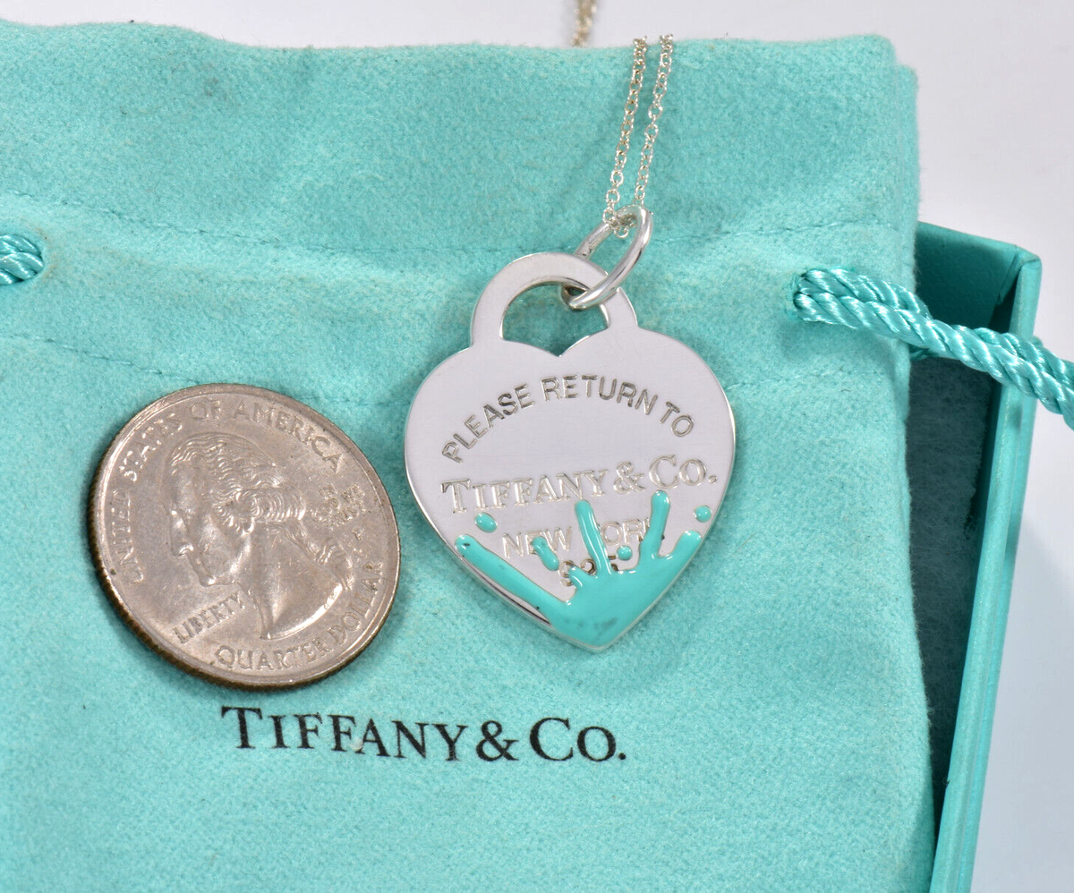 Large Please Return To Tiffany Silver Blue Enamel Splash Heart