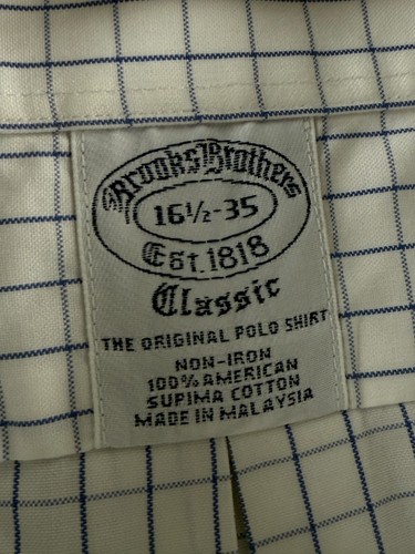 Brooks Brothers Button-Down Non-Iron Classic Cotton Check 16.5 35 Blue Men Shirt - Picture 10 of 15