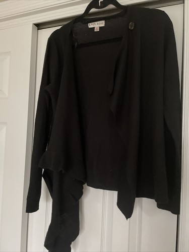 Knox Rose Cardigan Sweater Black Asymmetrical Ruffle Trim Long Sleeves Sz M - Picture 4 of 4