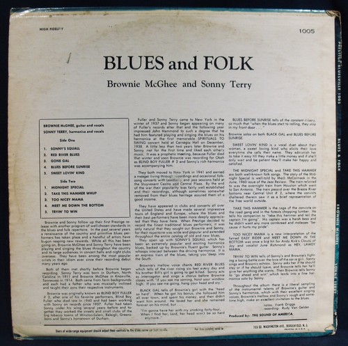 BROWNIE McGHEE & SONNY TERRY~Blues And Folk~PRESTIGE RECORDS #PR 1005 - Picture 3 of 3