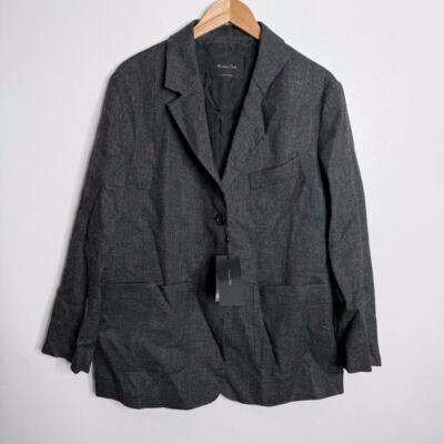 NWT Massimo Dutti Long Blazer Melange Pockets Black Notch Lapel Collar Medium