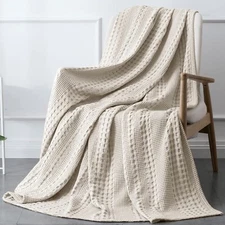 PHF 100% Cotton Waffle Weave Throw Blanket - Lightweight Washed Cotton Throw ...