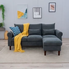 Reversible Sectional Couch Set 2 or 3 Seat L Shaped Sofa, Scroll Arm Couch