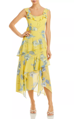 Bcbgmaxazria Womens Floral Tiered Shift Dress Yellow 0