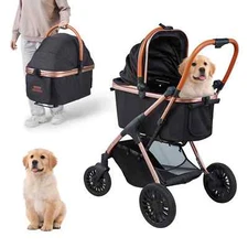66 Lbs Pet Stroller Foldable Puppy Stroller with Brakes Storage Basket Carrier