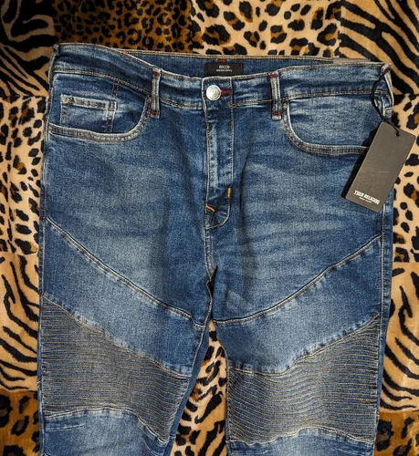 $219 new TRUE RELIGION ROCCO MOTO SKINNY Jeans Stretch Mens 34x32 Indigo #414