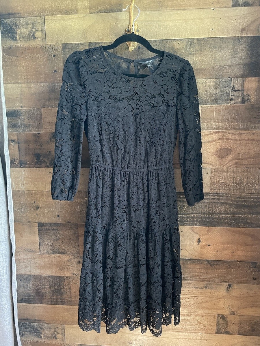 Vera Wang Black Lace Cocktail Dress XS Long Sleeve | eBay