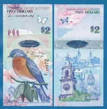 Bermuda 2 Dollars P 57b 2009 UNC ( P 57 b ) Prefix A/1 New Sign. Cossar Simmons.