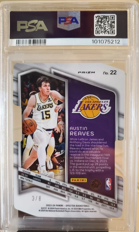 AUSTIN REAVES 2023 Spectra Universal Die Cut Prizm LAKERS Card PSA 9 #/8 POP 1 - Image 2 of 3