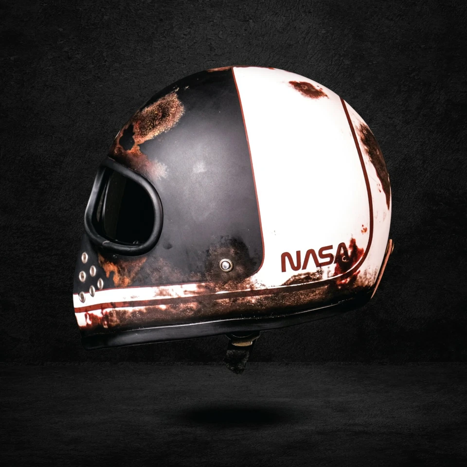 ¡MEJOR VENDEDOR! CASCO PERSONALIZADO DE COLECCIÓN XFGP NASA ARDIENDO PARA CAFERACER BOBBER CHOPPER Foto 3 de 4