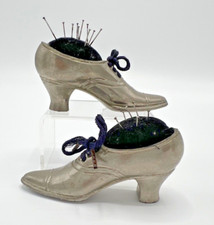 Antique Pair of  Silver Metal Ladies Shoe Pin Cushions, Victorian England