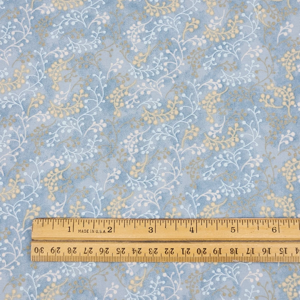 Cotton Fabric Calico Print Light Blue Tan White Floral Joann 1 5/8 yards 44" - Image 2 of 4